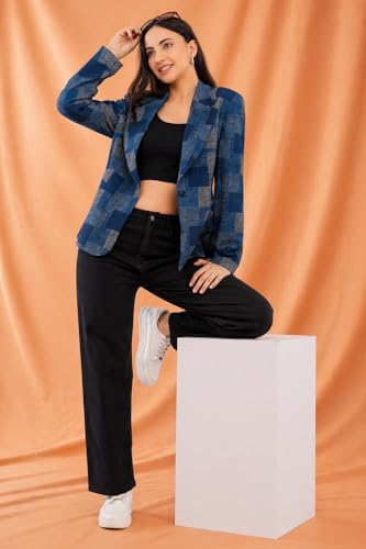 Image of SaintX Women's Premium Denim Textured 4-Way Stretchable Casual Blazer | Chic Regular Fit | Lightweight Summer Friendly | Fully Lined | Office, Travel, Dailywear | (Available in Plus Sizes)