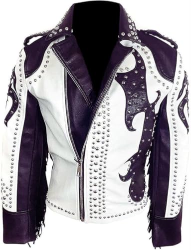 Men's New Handmade Fringe Tribal Silver Punk Rock Gothic Rivet Biker Studded Leather Jacket