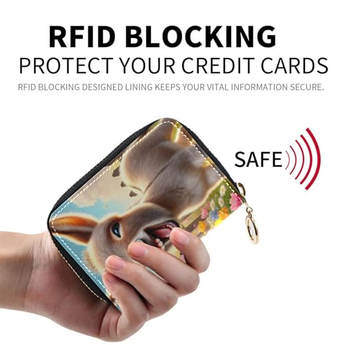 Funny Donkey Animal Print Women's Wallet Small Card Holder Wallets RFID Blocking Leather Zipper Travel Wallet with Key Ring2