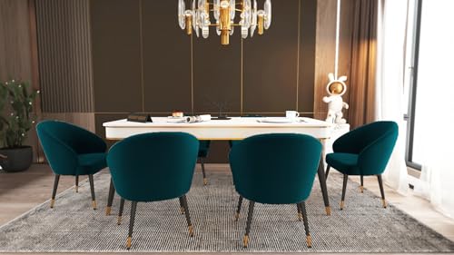 Image of WOODEN SPACE 6-Seater Wooden Dining Table Set | Nano Composite Marble Top | Solid Wood Base | Modern Dining Room Furniture with 6 Chairs (Sea Green)