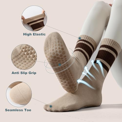 BISOUSOX Pilates Socks with Grips for Women, Grippy Socks Woman Yoga Barre Crew Ankle Sticky Ballet Slipper Hospital4