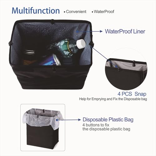 Papelera de coche impermeable con correa ajustable para evitar derrames de líquidos 6