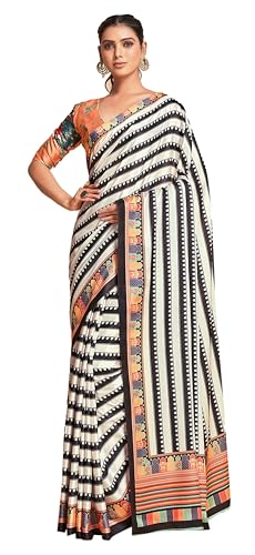 Sari indien noir imprimé numérique avec chemisier assorti