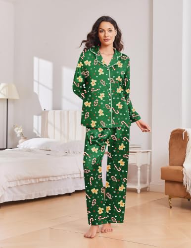 Ekouaer Womens Christmas Pajamas Silk Satin Pjs 2 Piece Striped Loungewear - image 3