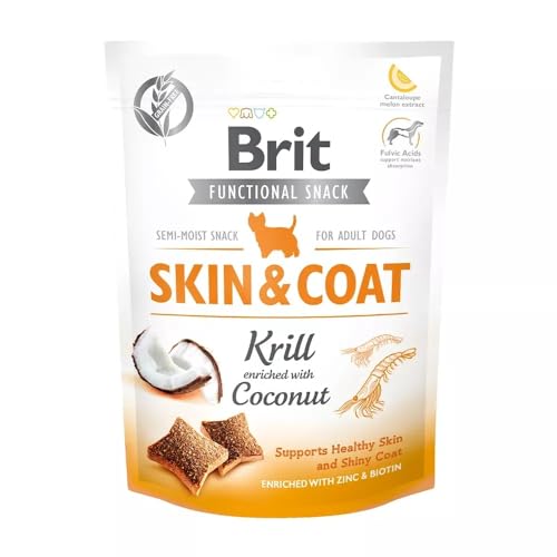 Brit Functional Snack Skin & Coat, Semi- feuchter Hundesnack mit Kokos und Krill, Zink & Biotin, 150g
