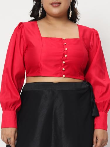 Image of studio rasa Women's Plus Size Chroma Button Down Crop Top for Wedding Festive Party