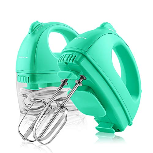 Image of OVENTE Portable Electric Hand Mixer 5 Speed Mixing, 150W Powerful Blender for Baking & Cooking with 2 Stainless Steel Chrome Beater Attachments & Snap Clear Case Compact Easy Storage, Turquoise HM161T