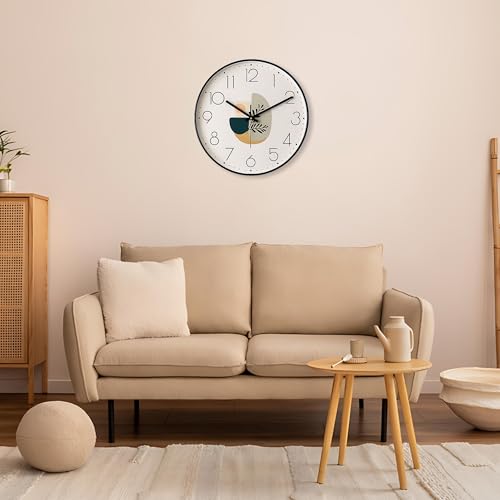 Image of Auromin Glass Wall Clock for Living Room Decor | Antique Stylish Fancy Decorative Large Wall Watch for Bedroom, Office, Kitchen, Dining Room, Hall & Home Decoration (Black Leaf, 40)