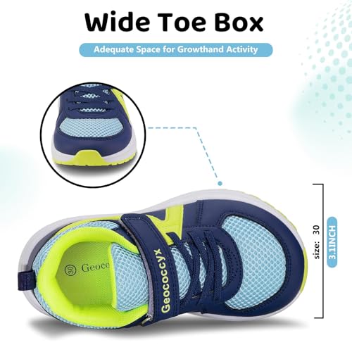 Kids Wide Toe Box Shoes for Boys Sneakers Durable Walking Running Shoes, Easy Wear Non-Slip School Shoes Youth Affordable Breathable Deep Blue Little_Kid 9.53