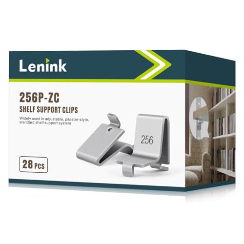 Image of Lenink 28 Piece 256P-ZC Adjustable Pilaster Shelf Clip Shelving Brackets Clips for Metal and Wood Shelving