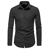 Camisa de vestir Oxford para hombre, lisa, ajustada, manga larga, casual, negocios, trabajo, formal, con botones, Negro, XXL