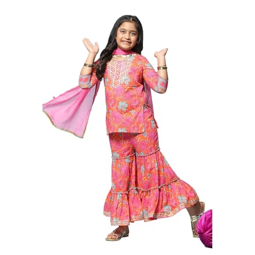 Image of BIBA Girl Cotton Straight Printed Suit Set