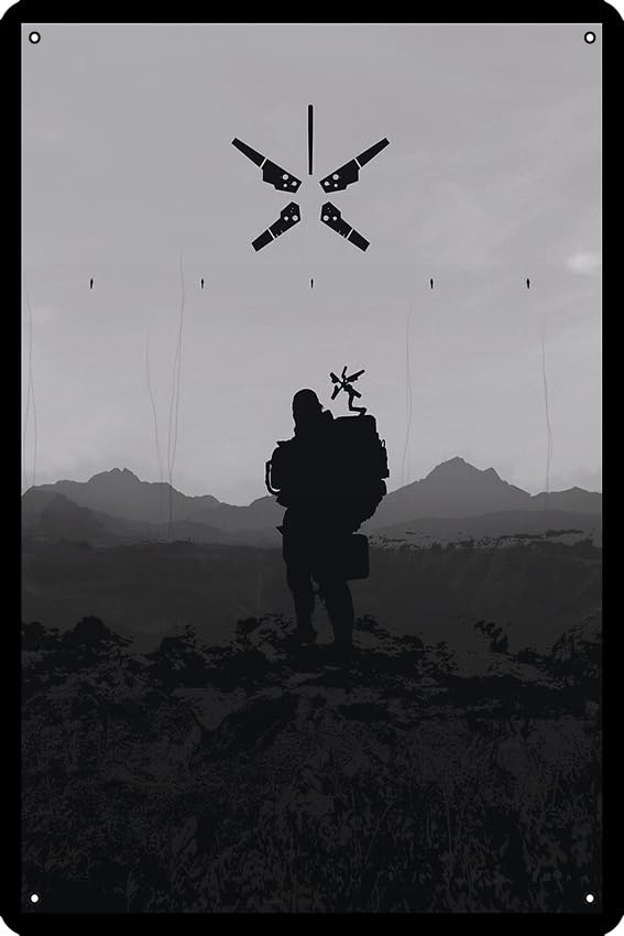 Póster de metal divertido de Sam Bridges Death Stranding de 8 x 12 pulgadas, decoración de pared para sala de juegos, cueva de hombre
