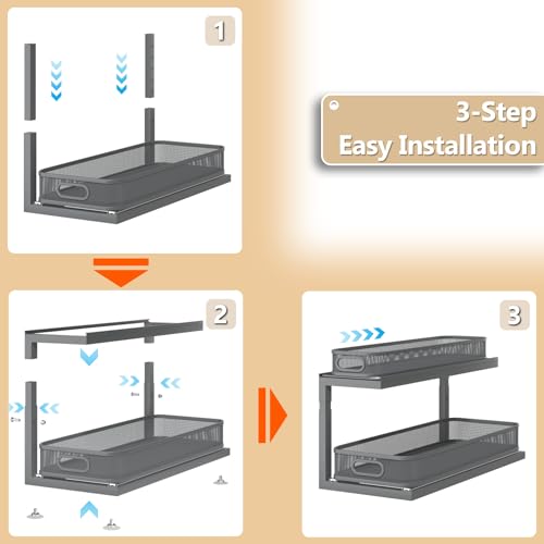 Image of 2-Pack 21.3 IN Depth Under Sink Organizer With Next-Gen Ball-Bearing Slides,Sophisticated Mesh 2-Tier Pull Out Shelf for Kitchen & Bathroom,Fits Small Items-Gun Gray