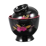 Generisch Japanische Miso Schale aus Keramikimitat Stabile Rutschfeste Reisschüssel mit Hitzebeständigem Deckel Traditionelle Suppenschale für Küche und Restaurant