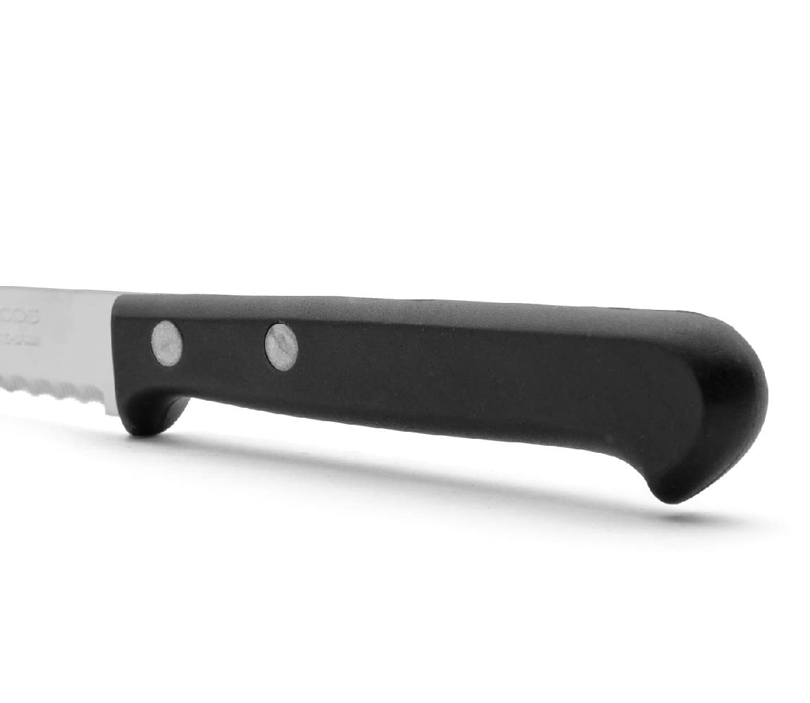 Arcos Cuchillos de Mesa - Caja de 12 uds Cuchillo Chuletero Cuchillo de Mesa - Hoja de Acero Inoxidable NITRUM 110 mm - Mango de Nylon - Color Negro (12 uds)