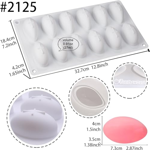 Image of 12 Cavity Silicone Baking Moulds - Quenelle & Rugby Shape Dessert Chocolate Moulds for Cake, Mousse, Candy, Ice Cubes & Jelly - Reusable Non-Stick Easy Release Molds