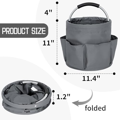 IPEB Reinigungs-Caddy-Organizer mit Griff, faltbar, Reinigungseimer, Reinigungswerkzeug-Eimer, Werkzeugtasche mit mehreren Taschen, für Reiniger und Haushälter, Grau