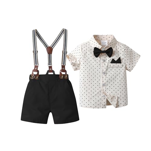 Baby Boys Shorts Sets,Infant Shirt + Shorts + Bow Tie + Suspenders,Toddler Summer Gentleman Outfits