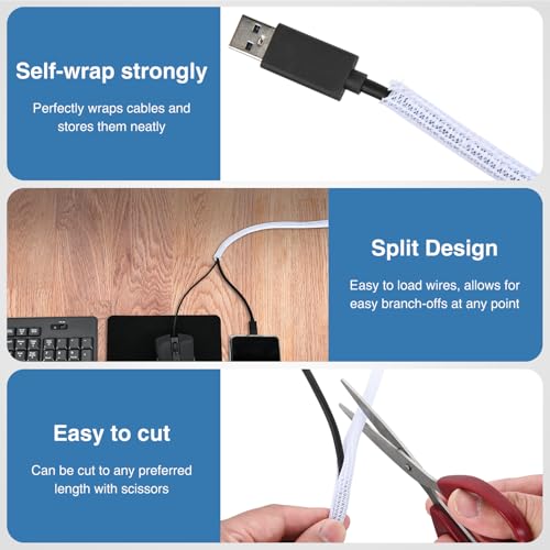 Image of Nilight Cable Sleeve,10ft-1 /4inch Cord Management Sleeves White Wire Loom | Braided Sleeving, Split Self Wrapping Wire Loom for Computer Electrical Automotive Harness Protector Organizer, White