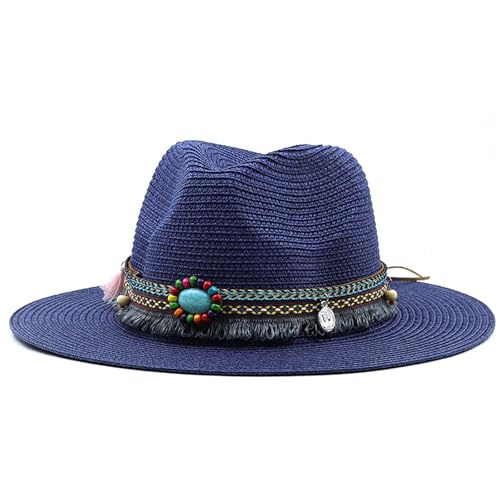 Kids Wide Brim Straw Panama Roll up Hat Fedora Boys Girls Beach Sun Hat UPF50+