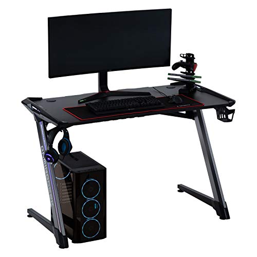 Gaming Tisch Rush mit LED Beleuchtung Gamer Computertisch Jugend Schreibtisch mit Halterung für Getränke und Kopfhörer sowie USB