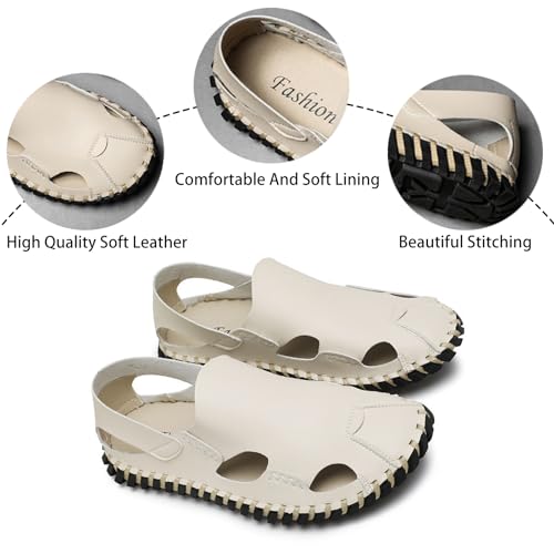 Men's Genuine Leather Cutout Fisherman Sandals Hand Stitched Fashion Comfortable Closed Toe Flat Beach Walking Shoes for Summer Outdoor Casual2
