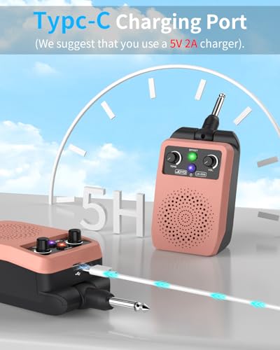 Image of JOYO Mini Guitar Amp 5W Portable - Rechargeable Bluetooth Combo Amplifier with Built-in Effects Compact Practice Amp for Electric Guitar Plug in, Pink (JA-05G)