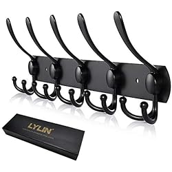 Percheros De Pared LYLIN Perchero de Pared, Perchas de Acero Inoxidable Montaje en Pared, Ganchos de Perchero para Dormitorio Baño y Cocina (15 Gancho, 1Pcs, Negro Mate)