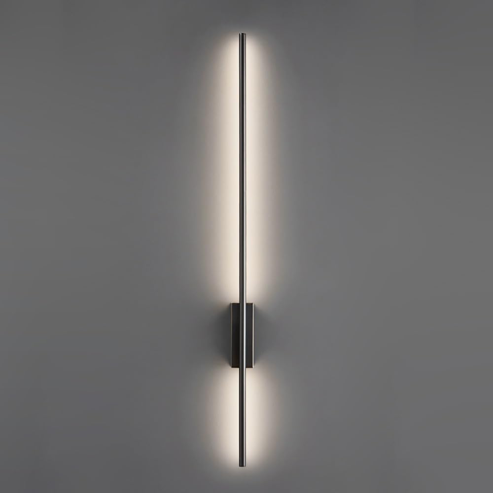 COSRUB Modern LED Wall Sconce, Long Tube Brass Wall Mounted Light Minimalist Slim Linear Dimmable Wall Lamps for Living Room Hallway Stairs Bedroom(Black,100cm/39.37in)