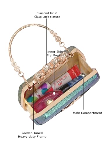 Image of TOOBA Handicraft Pearl Embroidered Clutch Purse For Women with Trendy Design 4-ring Handle & Tassel