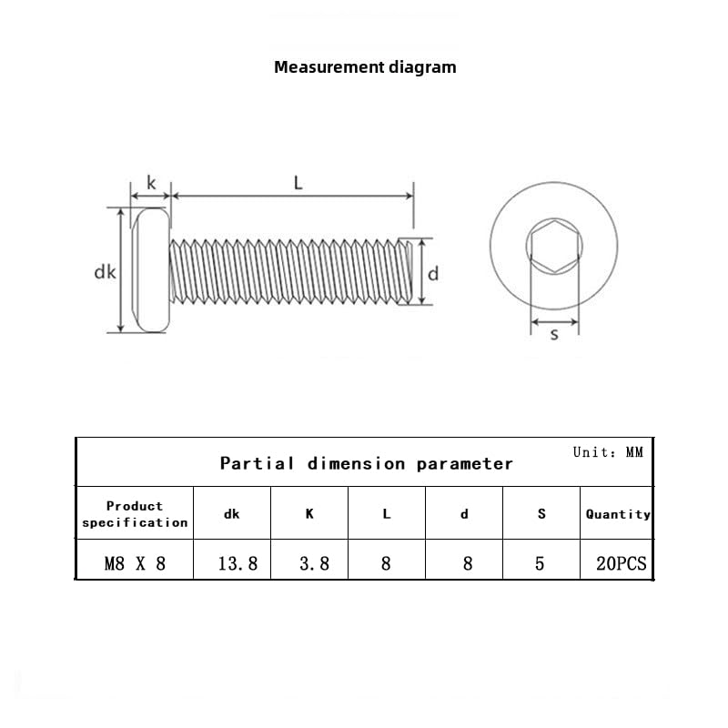 Image of Metuja M8-1.25 x 8mm,20-Pack Black Flat Head Hex Socket Cap Screw Bolts,304 Stainless Steel,Fully Threaded M8 Bolts,Metric Fasteners for Furniture