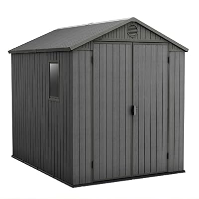 Keter Outdoor Storage Tool Shed for House, Lawn & Garden, 6x8’ Darwin, Graphite