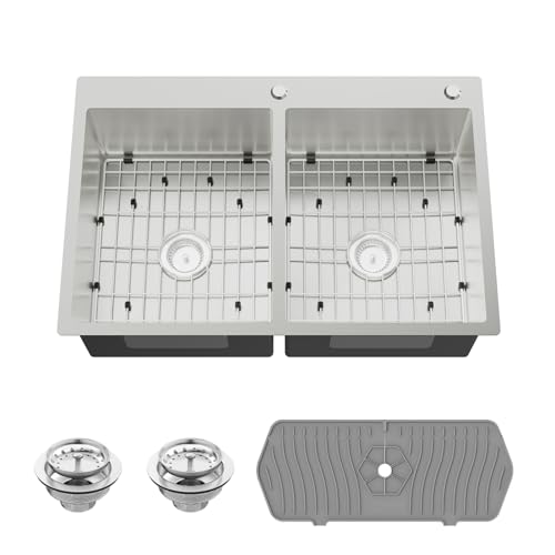 Stainless Steel 50/50 Double Bowl 33x22x9 Inch Drop In