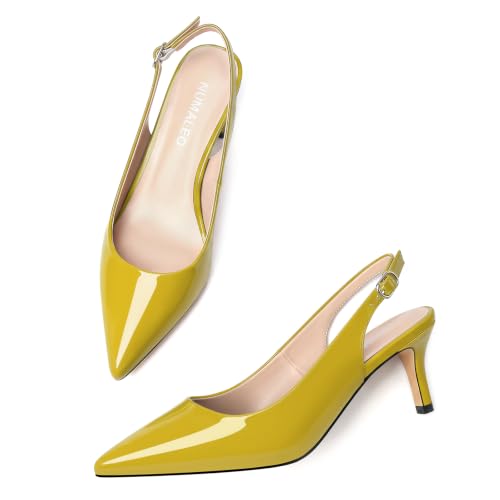 Image of NUMALEO Slingback Heels for Women Pointed Close Toe Kitten Heels Patent Pumps Dress Party Comfy Heeled Sandals Stiletto 2.5 Inch Dress Shoes