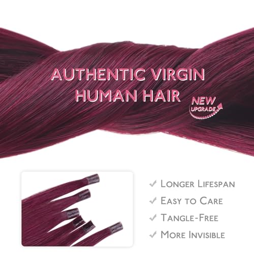 Image of WENNALIFE U Tip Hair Extensions Human Hair, 50g 50s 22 Inch Light Burgundy Remy Hair K Tip Hair Extension Real Human Hair Invisible Straight Keratin Hair Extensions
