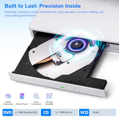 Lecteur CD ROM fin pour ordinateur portable sans lecteur interne compatible Windows et Mac