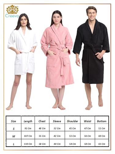 Image of CREEVA Luxury 100% Cotton Bathrobe for Men & Women | Super Soft Velour | Shawl Collar | Highly Absorbent | Ideal for Spa, Shower, Gym, Travel & Gifting