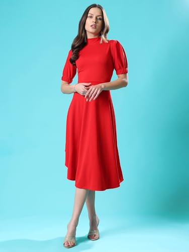 Image of PURVAJA Women's High-Low Knee Length Dress(Ruby-062-to-069)