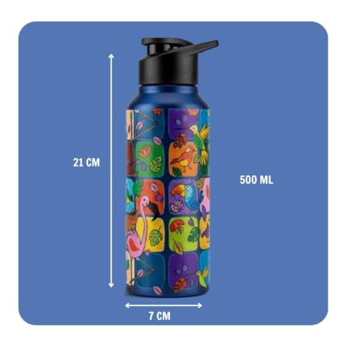 Image of VOIK Printed Stainless Steel Water Bottles for Kids, Office, Sports & Travel (750 ML) (Flamingo-Sipper)
