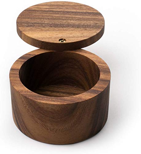 Image of Wooden Salt Box for Kitchen or Dining Table Spice and Herb Container | Single Compartment for Salt & Pepper, Jar & Container (size: 3.75 x 3.8 in)