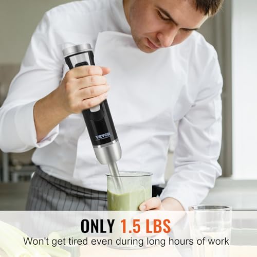 Image of VEVOR Hand Blender, 8 Variable Speeds Immersion Blender, Stainless Steel Handheld Blender Powerful Motor Hand Mixer, USB Charging Cable Multi-purpose Easy Control Grip Stick Mixer