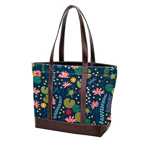 Sac cabas à motif fleur grenouille idéal pour vos balades en ville et sorties quotidiennes
