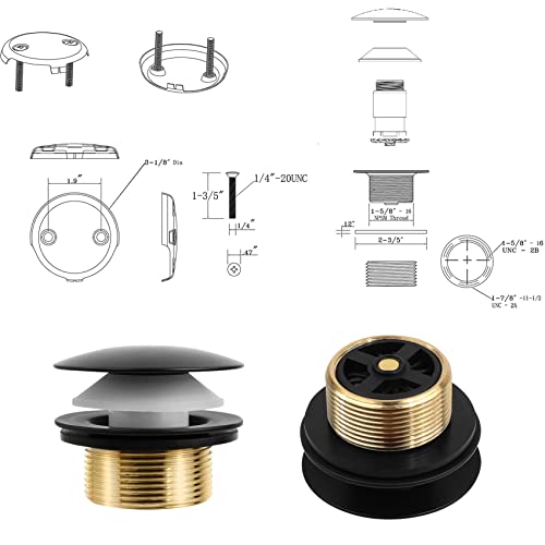 New Bathtub Drain Tip-Toe Tub Conversion Kit Assembly,Tub Drain Trim Kit With Two Hole Overflow Faceplate,Premium Matte Black #TOP1