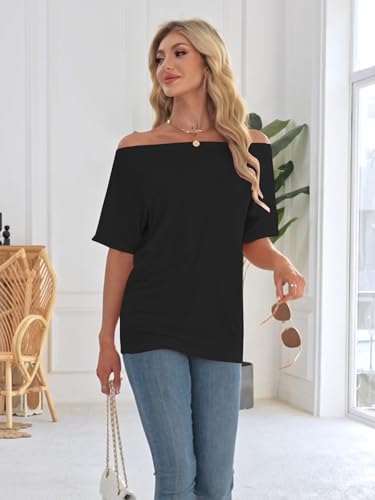 Off the Shoulder Tops for Women Short Sleeve Batwing Shirts Oversized Tee Tunic Summer Casual Loose Fit3