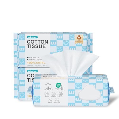 【極厚&枚数増量！】Winner フェイスタオル クレンジングタオル OEKO-TEX®認証 天然コットン ふきとり用 フェイスペーパー 毛羽立ちなし 使い捨て 洗顔タオル 手拭き 顔拭き メイク落とし 敏感肌用 乾湿両用 (240枚 80枚×3) 20x20cm