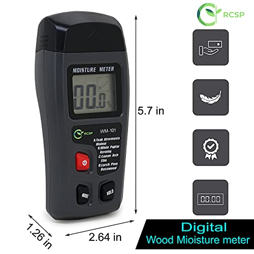 Image of RCSP Wood Moisture Meter Digital Large LCD Display with 2 pin Test Probe Humidity Damp Meter for Firewood Paper Humidity Measuring Grey