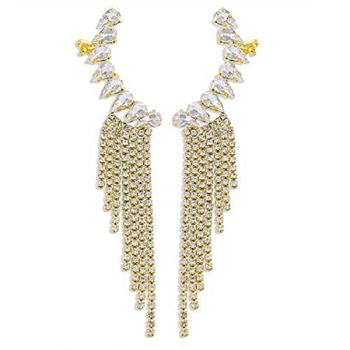 ABJFJE Crystal Leaf Climbers Crawler Jewelry Jacket Earrings Sparkly Zircon Pave Metal Ear Cuff Wrap Clip Stud Earring Climber Top Ear Clip for Women