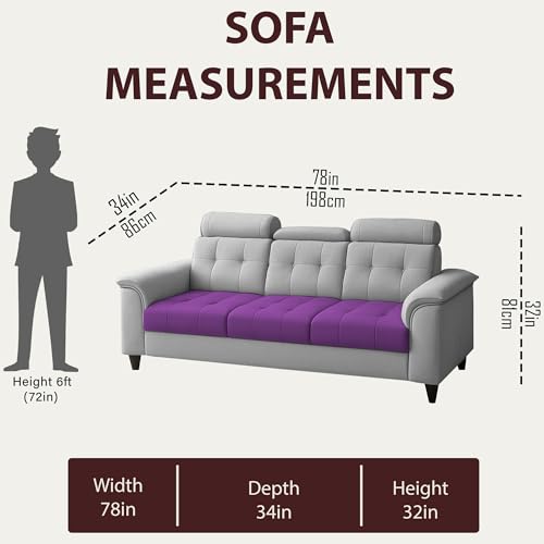 Image of Casaliving Ella 3 Seater Sofa Set for Living Room (Purple Grey Colour Fabric) Premium Fabric Sofa
