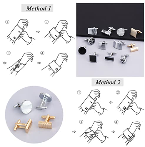 Firazio 12 Pairs Cufflinks For Men Classic Tone Cuff Links Silver Black Striped Disc Square Rectangle Cuff Links Shirt Suit Men’s Cufflinks For Wedding Groom Business Elegant Gift #TOP3